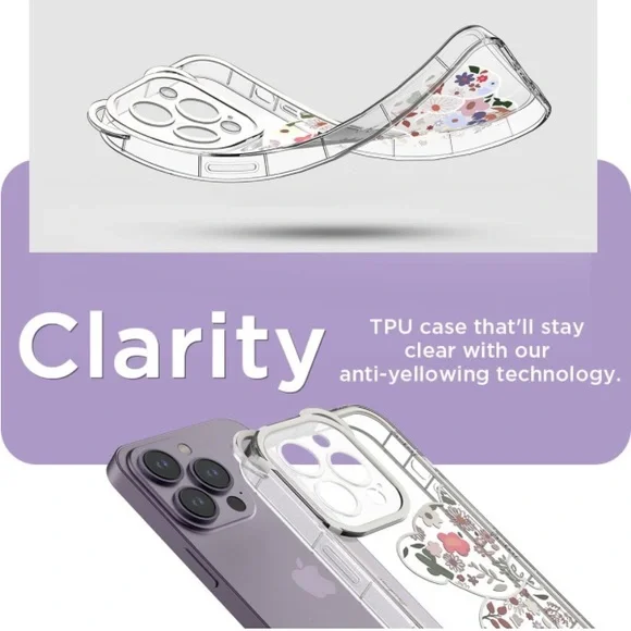 NEW🔥A1Case iPhone 14 Pro Protective Trendy Bear/Floral Clear With Wrist Strap - Picture 4 of 9